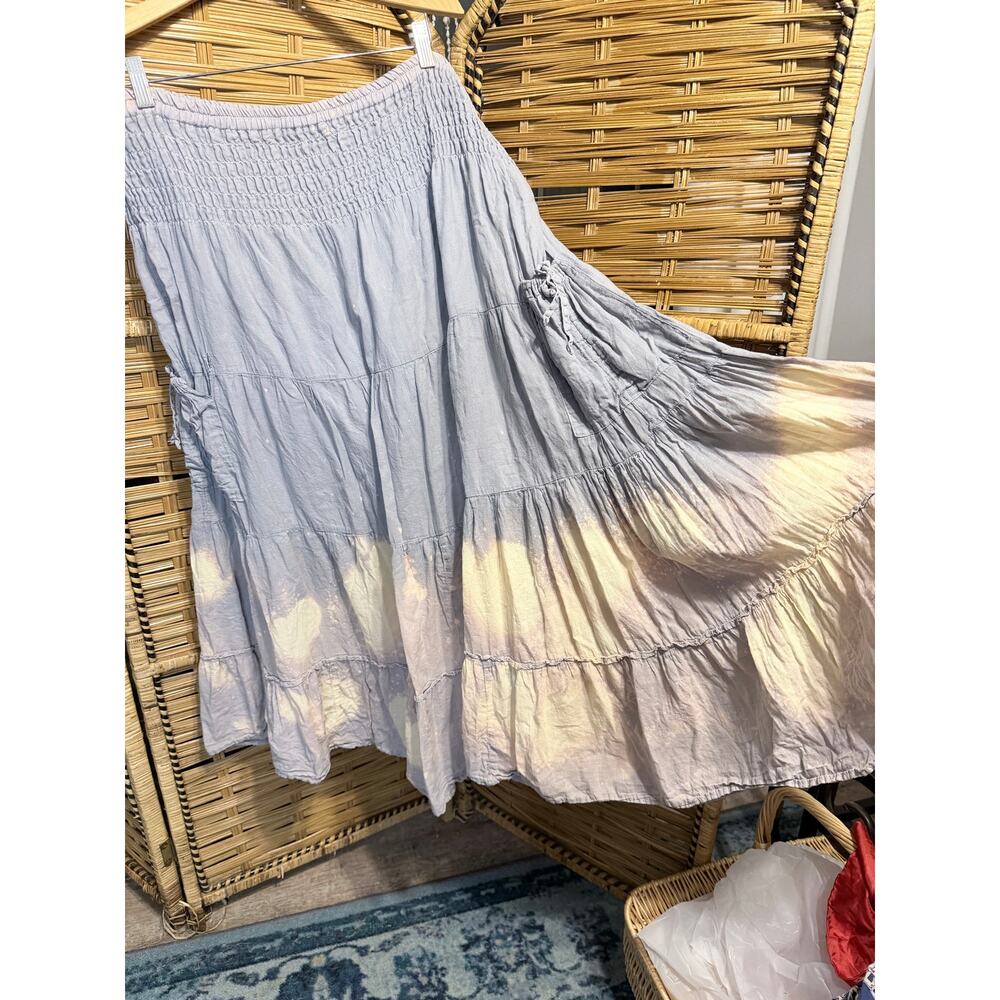 Cotton Flower 100% cotton boho tiered skirt bleach distressed cargo pocket large - Picture 5 of 13